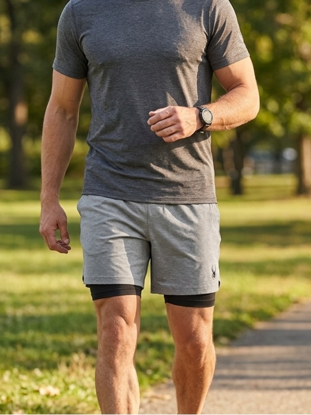 Spyder Men's Grey Athletic 2-in-1 Shorts with Black Liner